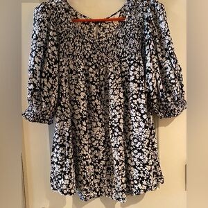 Terra & Sky Black and White Floral Blouse